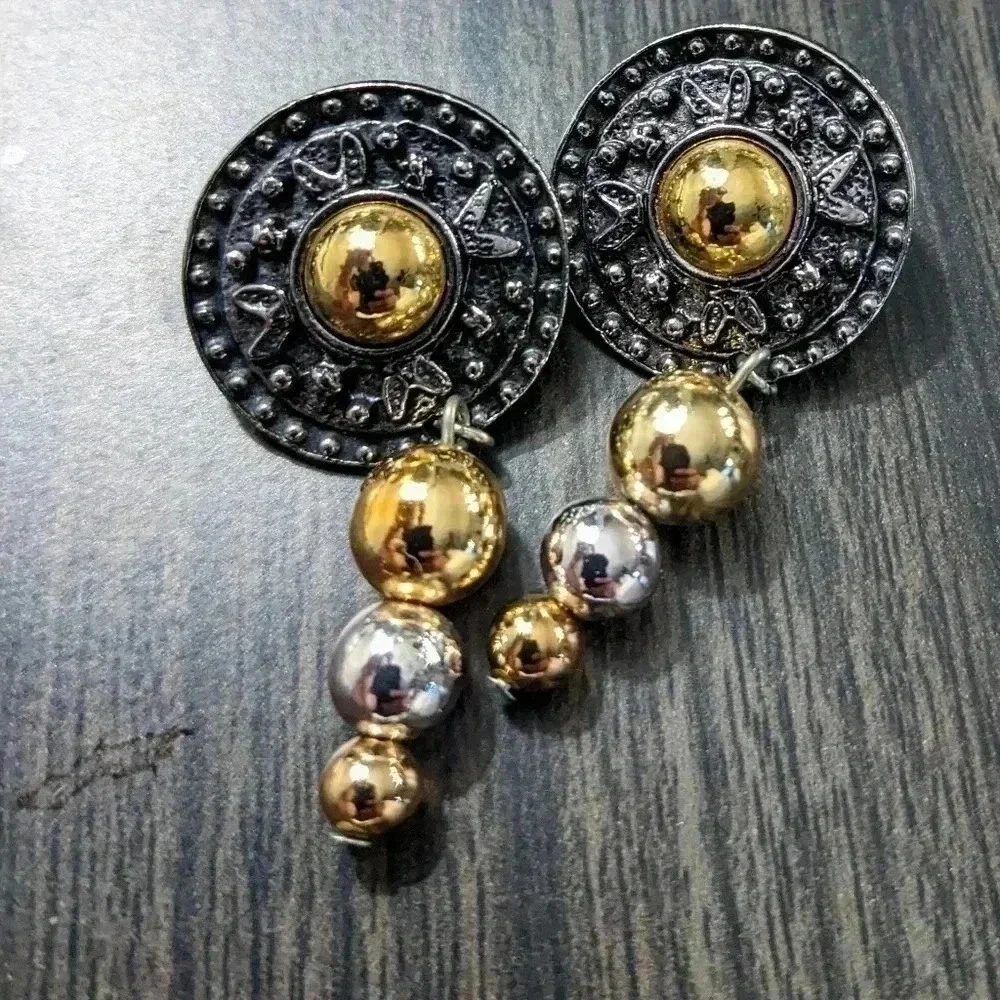 Vintage Silver and Gold Tone Dangle Earrings with Post Backs for Pierced Ears‎